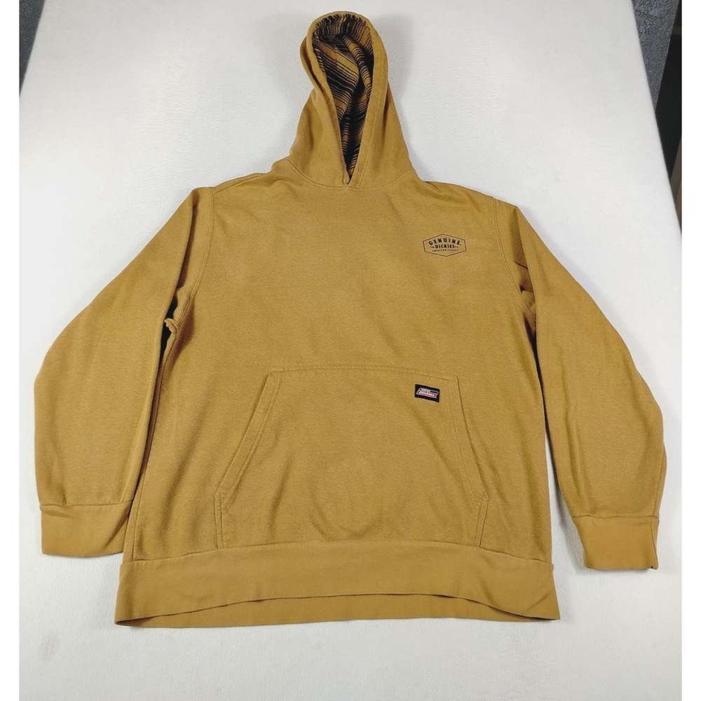 Dickies Hoodie Sweatshirt Mens Large Brown Hood Fleece Pullover Workwear Durable
